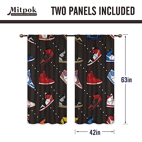 Mitpok Retro Basketball Shoes Curtains For Boys Bedroom Decor 42Wx63H Inch Rod Pocket Red Black Sneaker Footwear Sports Colorful Modern Cool Kid Teen Men 2 Panel Window Treatment Set For Living Room #TOP3