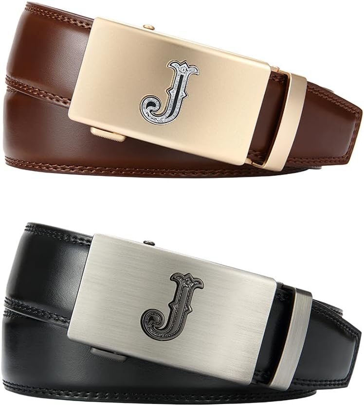 DOOPAI Men's Leather Ratchet Belts 2 Pack Adjustable Click Belt Set for Dress & Casual, Custom Fit 1 3/8" (35mm) -Trim to Fit - Image 2