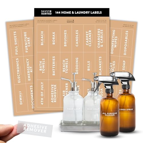 Laundry Labels for Jars, 144 Preprinted Home and Laundry Label
