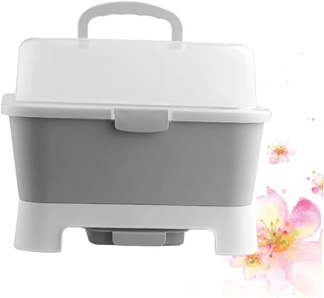 Elevate Your Kitchen Organization Plastic Bowl Storage Box Utensil Holder with Draining Organizer Grey