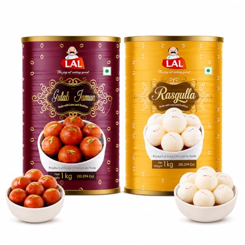 Image of Lal Sweets Gulab Jamun & Rasgulla Combo 1kg Each (Pack of 2) with 2 Rakhi | Traditional Indian Mithai | Raksha Bandhan Gift for Brother