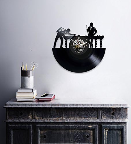 Billiards Vinyl Wall Clock for Boy, Man or Dad - Vintage Modern Style - Xmas & Birthday Gift