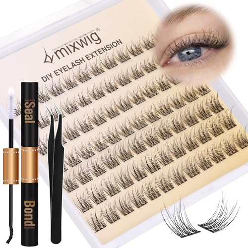 Lashes Extensions Kit Wispy Eyelash Extensions Natural Individual Lashes Kit C Curl Lash Clusters 9-11MM Mixed Lengths Lash Clusters Kit with Bond and Seal and Lash Tweezers for DIY at Home