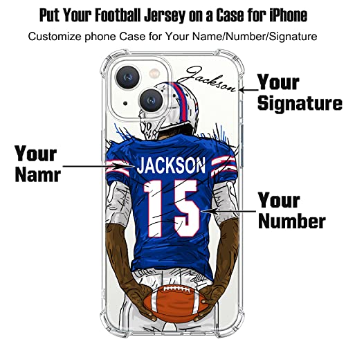 Vngda Custom Name & Number Crystal Clear Football Case For Iphone 14 Pro Max 13 12 11 Xs Max Xr Se3 8 7 6 Plus 11 Pro Mini，With 4 Shockproof Corners Customized Transparent Case(Buffalo) #TOP1