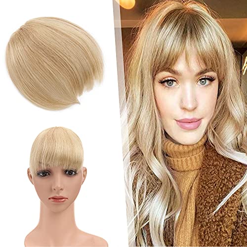 Down Clip in Human Hair Bangs Blunt Cut Blonde Mix