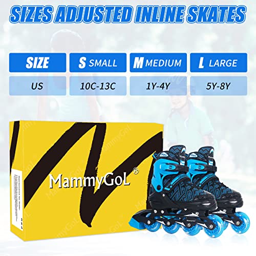 Inline Skates For Boys, Outdoor Adjustable Roller Blades For Kids Youth Beginners With Full Illuminating Safe Durable Blue Size 5 6 7 8 #TOP4