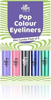 Elitty Mini Pop Colour Waterproof Liquid Eyeliner Combo | Matte Shades (Pink, Lilac, Black) & Metallic Shades (Blue, Emerald Green) | Lasts Upto 12 Hrs | 1 ML Each