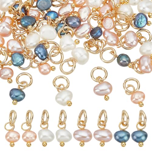 arricraft - arricraft 48 Pcs Polished Baroque Pearl Charms, 4 Colors Freshwater Pearls Bead Pendants with Jump Ring Irregular Pearl Charms for DIY Earrings Bracelet Necklace Jewelry Making, 14mm Long