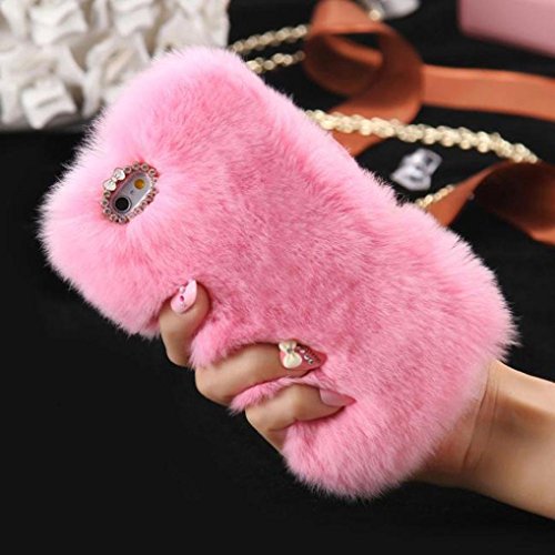 Case for Moto Z2 Play,Handmade Warm Winter Rex Rabbit Fur Hair Stylish Cute Fluffy Bling Crystal Rhinestone Pom-pom Soft Furry Case for Motorola Moto Z2 Play (Pink)