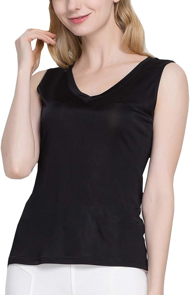 Valin Plain Women Silk Top Vest Slim V Neck Causal Silk Tank Top,BS1046
