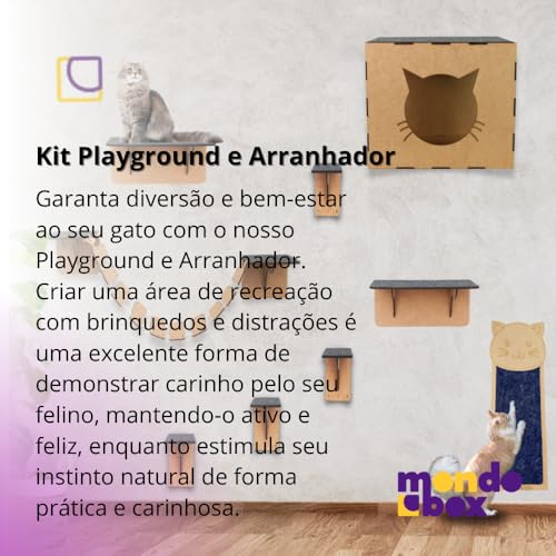 Mondo Box Kit Playground Para Gato 10 Peças Ponte Nicho Degrau Prateleira Carpete Arranhador Vertica
