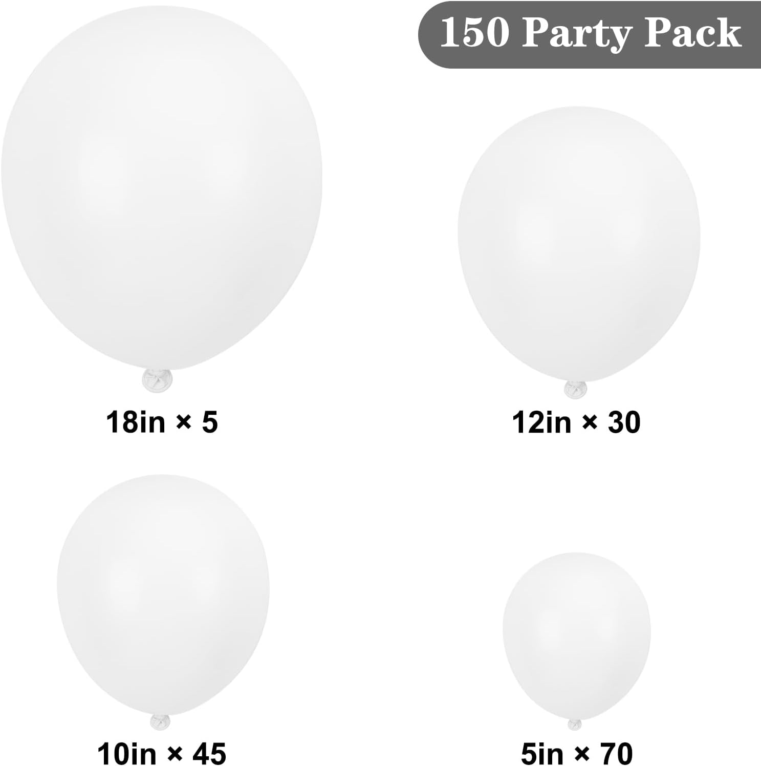 APLANET 150pcs White Balloons Different Sizes 18 12 10 5 Inch, Latex Balloons for White Themed Birthday Wedding Baby Shower Party, Grad Anniversary Supplies, Arch Kit Decoration