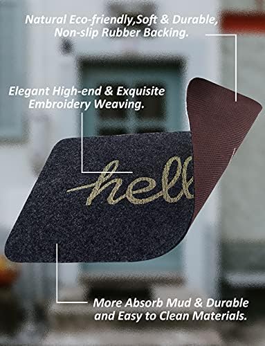 SVNONVE DoorMat-2 Pc Set,Outdoor&Indoor Mat (45X70CM), Multiple-use Waterproof Anti-Slip Durable Rubber Front Door Mat for Entryway, Patio, High Traffic Areas Black Grey([Hello]+[Home])