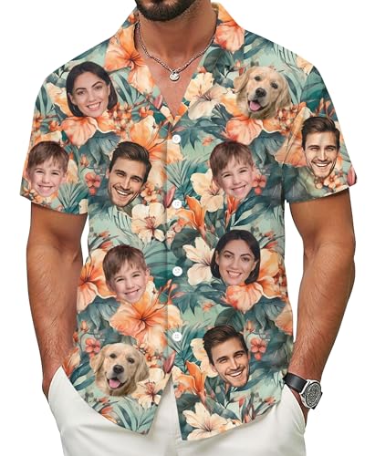 Custom Hawaiian Shirt with Face Picture Photo for Men Women Adult Youth Kid, Personalized Hawaiian Shirt with Face On Shirts, Customized Hawaiian Shirts with Photos, Gift for Fathers Day Style 14