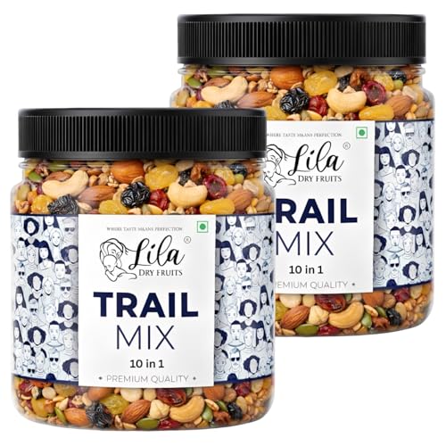 LILA DRY FRUITS Premium Trail Mix 1Kg (500g x 2) - Cashew, Raisins (Black and Golden), Almonds, Apricots, Roasted Pumpkin Sunflower Seeds, Cranberry, Amla, Yellow Dates Dry Fruits Perfect for Gifting