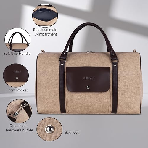 Image of ZAINTO Travel Duffle Bag for Men & Women | Weekender Duffle Bag | Luggage Hand Bag | Canvas /Jute with Leather Finish