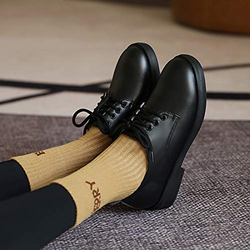 SaraIris Sapatos Oxford vintage para mulheres, bico redondo com cadarço, salto grosso, brogues, sapa