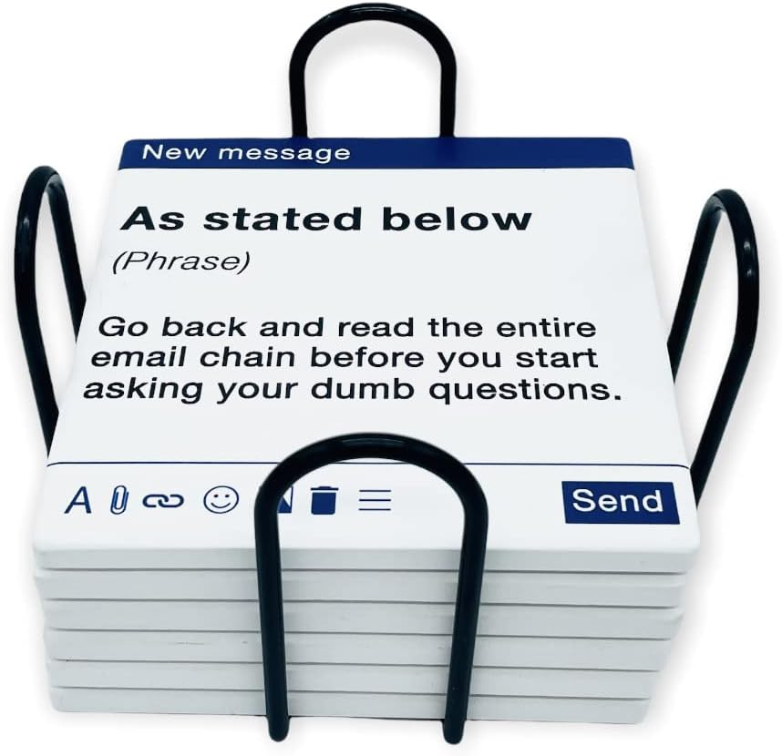 Work Email Sayings 6 Piece Ceramic Coaster Set Funny Office Humor Drinkware Home Decor Break Room Cubicle Accessory image 5