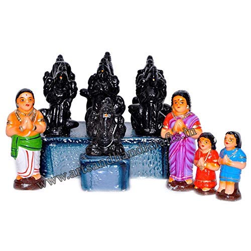 Buy Arts and Handicrafts Lord Ganesh & Navagragam Set (Clay/10 Inches
