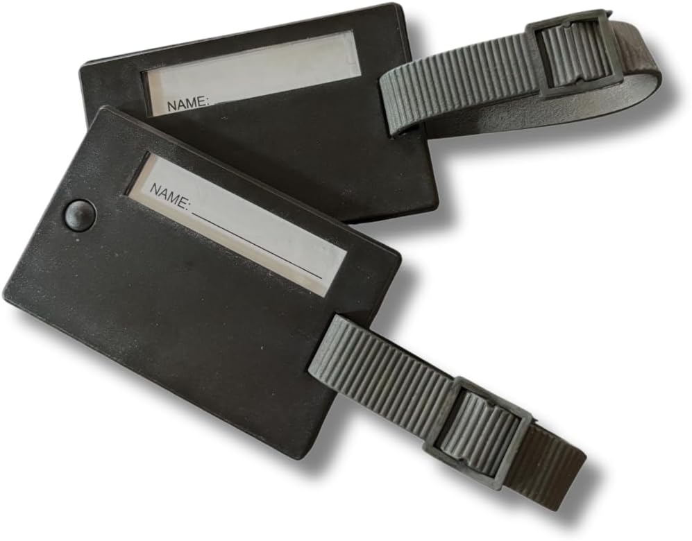 PARENCE. – 2 Pack Luggage Tags with Address Cover – Durable Plastic Suitcase Tag | Adjustable Straps for Backpack, Luggage, Travel Bag | Privacy Protection | Black