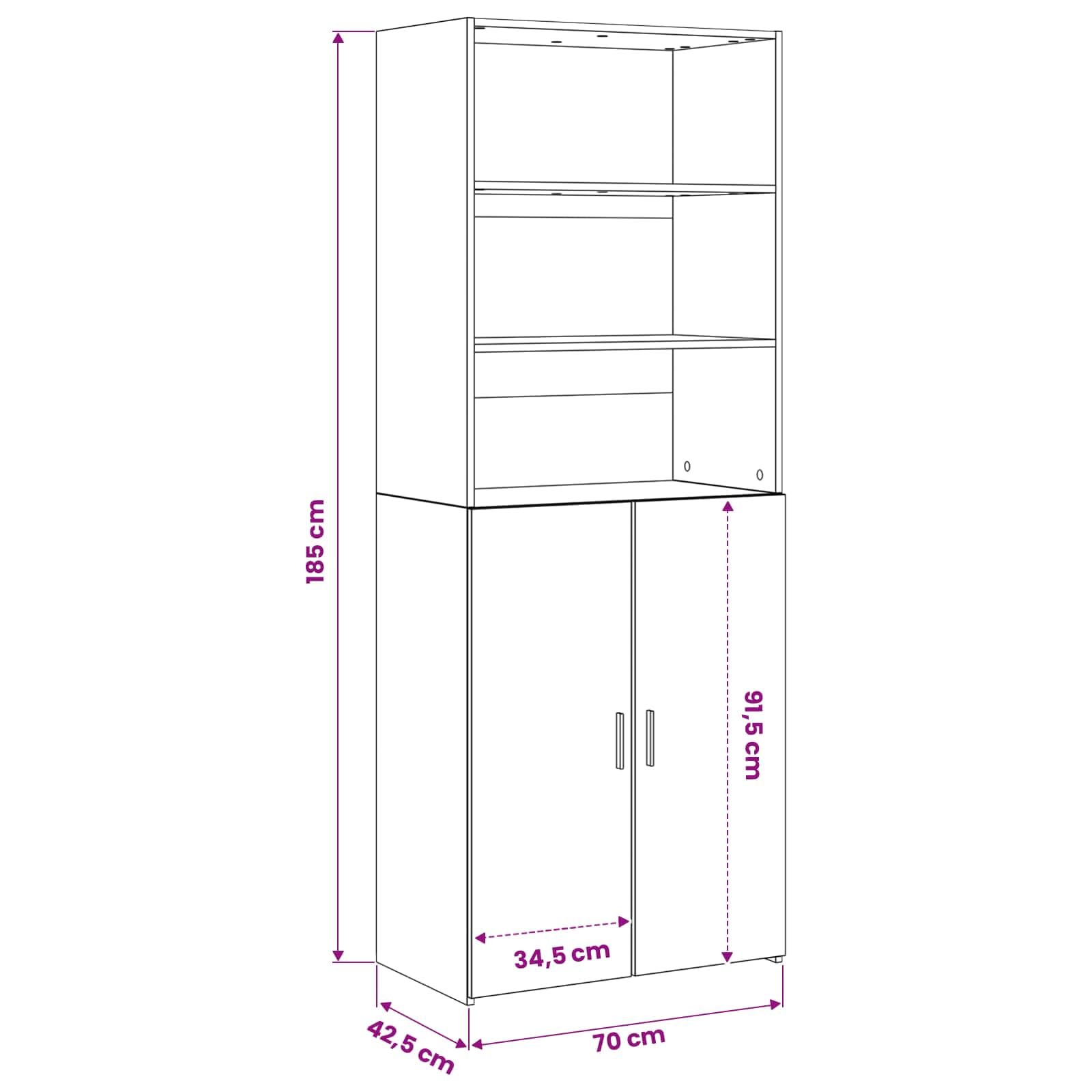 Highboard in rovere Artisan, 70 x 42,5 x 185 cm, in legno