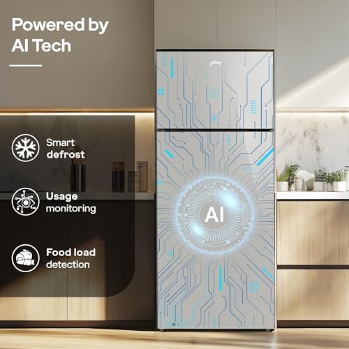 Image of Godrej 308 L 2 Star | 4-In-1 Convertible Technology | AI Powered | 360 Cooling | 95%+ Food Surface Disinfection | Inverter Frost Free Double Door Refrigerator (RF EON 331B RCIT ST RH, Steel Rush)