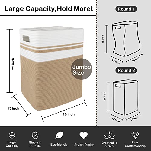 Oiahomy Laundry Basket, Laundry Hamper,Tall Cotton Storage Basket With Handles,Collapsible Large Basket For Clothes,Decorative Blanket Basket For Living Room,Organizer-16.5X12.6X21.6In-Yellow #TOP3