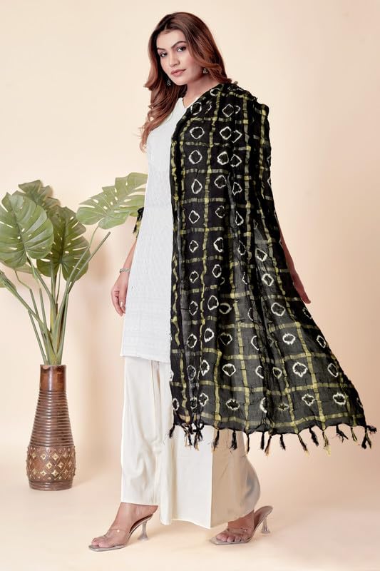 Image of Women Bandhani Dupatta | Traditional Chunri Print with Decorative Border | Lightweight Ethnic Stole for Festive and Wedding Wear