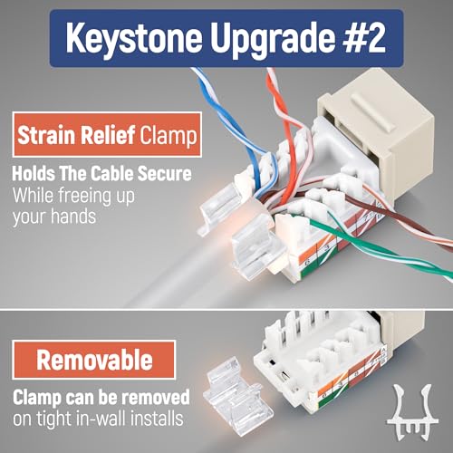 Image of Everest Media Solutions 45 Angled CAT6A Keystone Jack in Ivory - Slim Profile, UTP RJ45 Female Ethernet Connector - Compatible with 45 Angled Speed Termination Tool - 45Term - 10-Pack