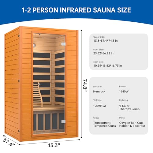 RESTISLAND Infrared Sauna for Home, Near Zero EMF Home Saunas for up to 2 Person, Indoor Dry Heat Sauna Room with Infrared Red Light Therapy, Bluetooth Speakers, Canadian Hemlock Wood by RESTISLAND - Image 3