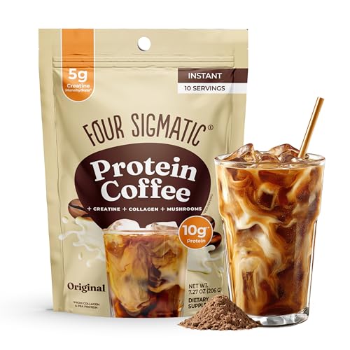 Four Sigmatic Protein Coffee + Creatine | Instant Mushroom Coffee | 10 Servings | Collagen, Lion's Mane, Organic Arabica | 10g Protein, 5g Creatine Monohydrate | Dairy Free, Gluten Free