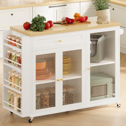 Curlaky Kitchen Island with Power Outlet - Kitchen Cart on