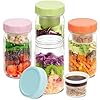 SOLIGT 4 Pack Glass Salad Jars with Lids Meal Prep, Leakproof Container for Lunch, with Wet/Dry Separation Cups, 32oz Mason Jars (Pink/Orange/Sky Blue/Olive Green)