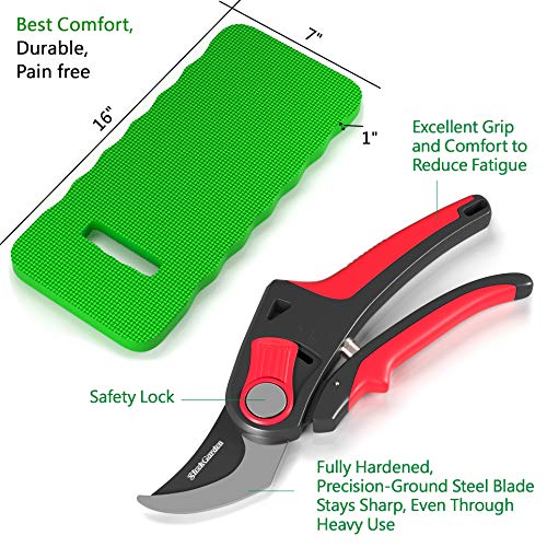 8-Piece Gardening Tool Set-Includes EZ-Cut Pruners, Lightweight Aluminum Hand Tools with Soft Rubber Handles- Trowel, Bamboo Gloves, Garden Tote, High Density Comfort Knee Pad Gardening Gifts Tool Set