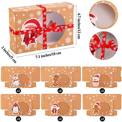 ELCOHO 18 Pack Christmas Cookie Kraft Boxes with Clear Window Holiday Xmas Goody Gift Bags Candy Treat Boxes Bakery Paper Boxes for Party Supplies, 6 Style