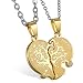 JewelryWe 2Pièces Collier Pendentif Arbre de Vie “Love You” Personnaliser Gravure Saint Valentin Acier Inoxydable Fantaisie pour Amoureux Couple Couleur Doré avec Sac Cadeau
