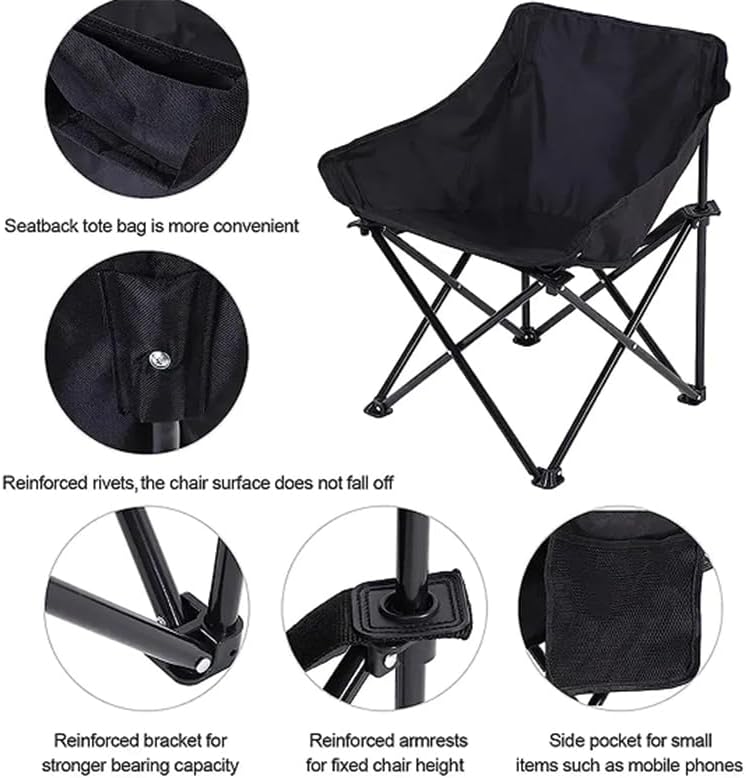 Miniatura 5 de Silla de camping plegable, silla portátil al aire libre para pesca, senderismo, picnic, camping, playa, césped, concierto, silla de camping compacta