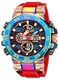 MASTOP Men's Watch Rainbow Color Watches MA-9004 Analog-Digital 5ATM Waterproof High Contrast Black Brilliant White Watch Raise Hand Backlight Outdoor Military Watch TPU (Rainbow)