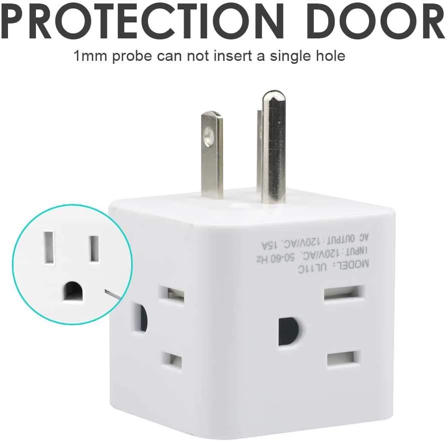 Multi Plug Outlet Extender, Vsanstar 3 Prong Wall Tap 4 Way AC Electrical Outlets Power Strip, Power Plug Splitter Grounded to USA Adapter for Home Office, Kitchen (USA Plug Outlet)