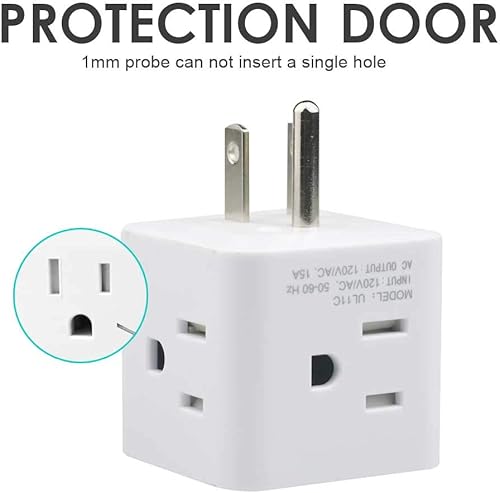 Miniatura 5 de Extensor de toma de corriente múltiple de 3 clavijas, enchufe de pared de 4 vías, toma de corriente alterna, divisor de enchufe a tierra a Estados