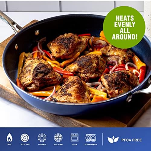 Granitestone 14 Inch Frying Pan with Lid, Large Non Stick Skillet for Cooking, Frying Pans Nonstick, Ultra Durable Mineral and Diamond Coating, Family Sized Open Skillet, Oven/Dishwasher Safe, Blue - Thumbnail 4