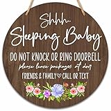 valucise Baby Sleeping Sign for Front Door, Do Not Knock or Ring Doorbell Round Hanging Sign With Rope, New Mom Gifts, Rustic Wooden Baby Bedroom Nursery Home Front Door Porch, B(01)
