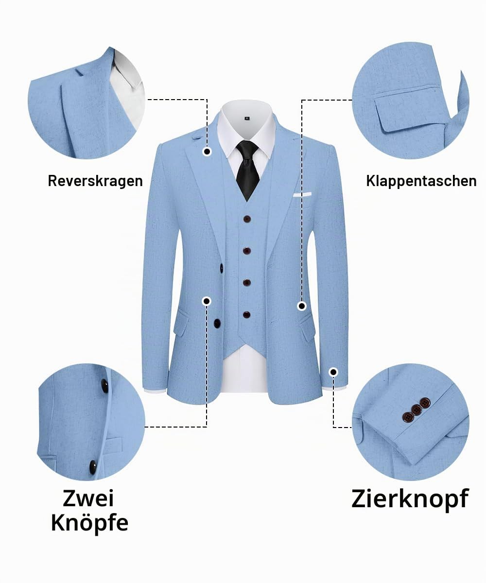 3-teiliges Herren-Anzug-Set aus Leinen, lässig, leicht, Blazer, Jacken, Westen, Hosen, Set für Hochzeit, Business, Abschlussball, Anzug