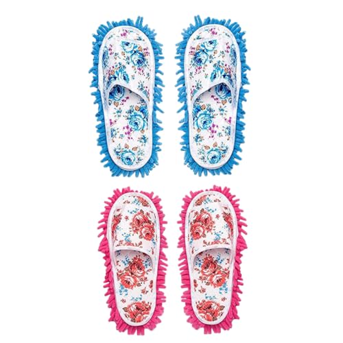 VALICLUD Mikrofaser Wisch-Hausschuhe, 2 Paar, Floral