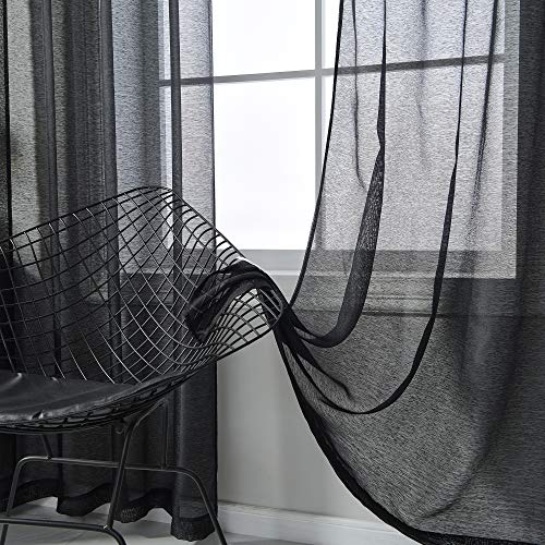 Black Sheer Curtains 95 Inch Length Set 2 Panels For Living Room Translucent Voile Sheer Drapes Solid Elegant Grommet Black Textured Sheer Curtains For Dining Room Windows 52 X 95 Inches Long by RAIN CITY - Image 4