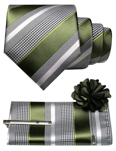 Image of JEMYGINS Mens Striped Tie and Lapel Pin Necktie Pocket Square and Tie Clip Sets for Business Casual 4PCS