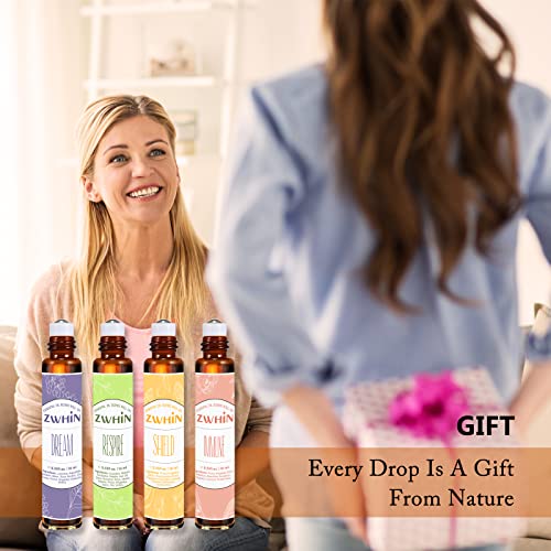 Zwhin Essential Oil Roll On Gift Set – Dream & Shield, Respire & Immune - Ready To Use Roller, Great Gift For Family And Friends (Wellness) #TOP5