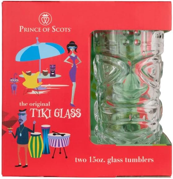 Premium Tiki Glass Set of 2 with Bonus Cocktail Umbrellas