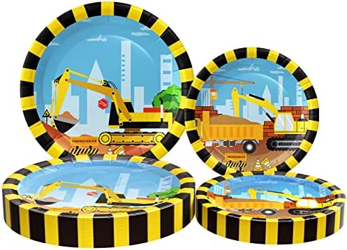 Construction Birthday Party Supplies, Construction Party Decorations, Construction Plates, Birthday Plates, Construction Disposable Plates Set Includes Dinner Plates and Dessert Plates, Serves 24