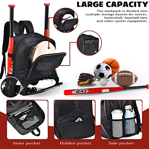 Youth Soccer Bag - Soccer Bags Baseball Backpack Volleyball & Football & Handball Sports With Ball Compartment Separate Training Equipment Storage Package Fit Boys Girls To All Sports Bag Gym(Black) #TOP2